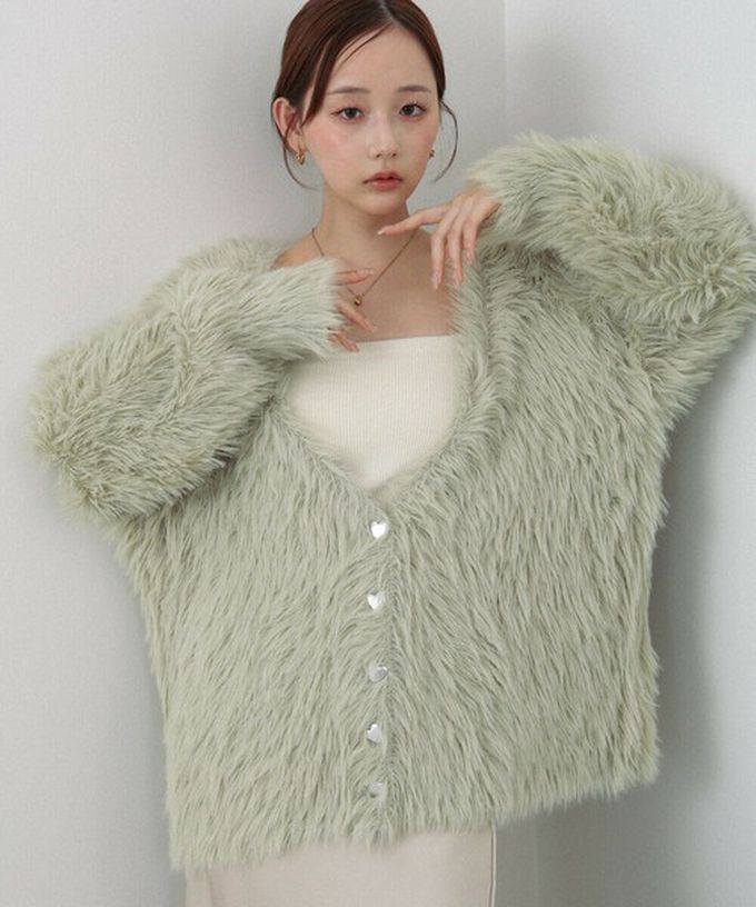 日本 Bab - 奢華毛海愛心扣前後2way開襟衫-長版-淺灰