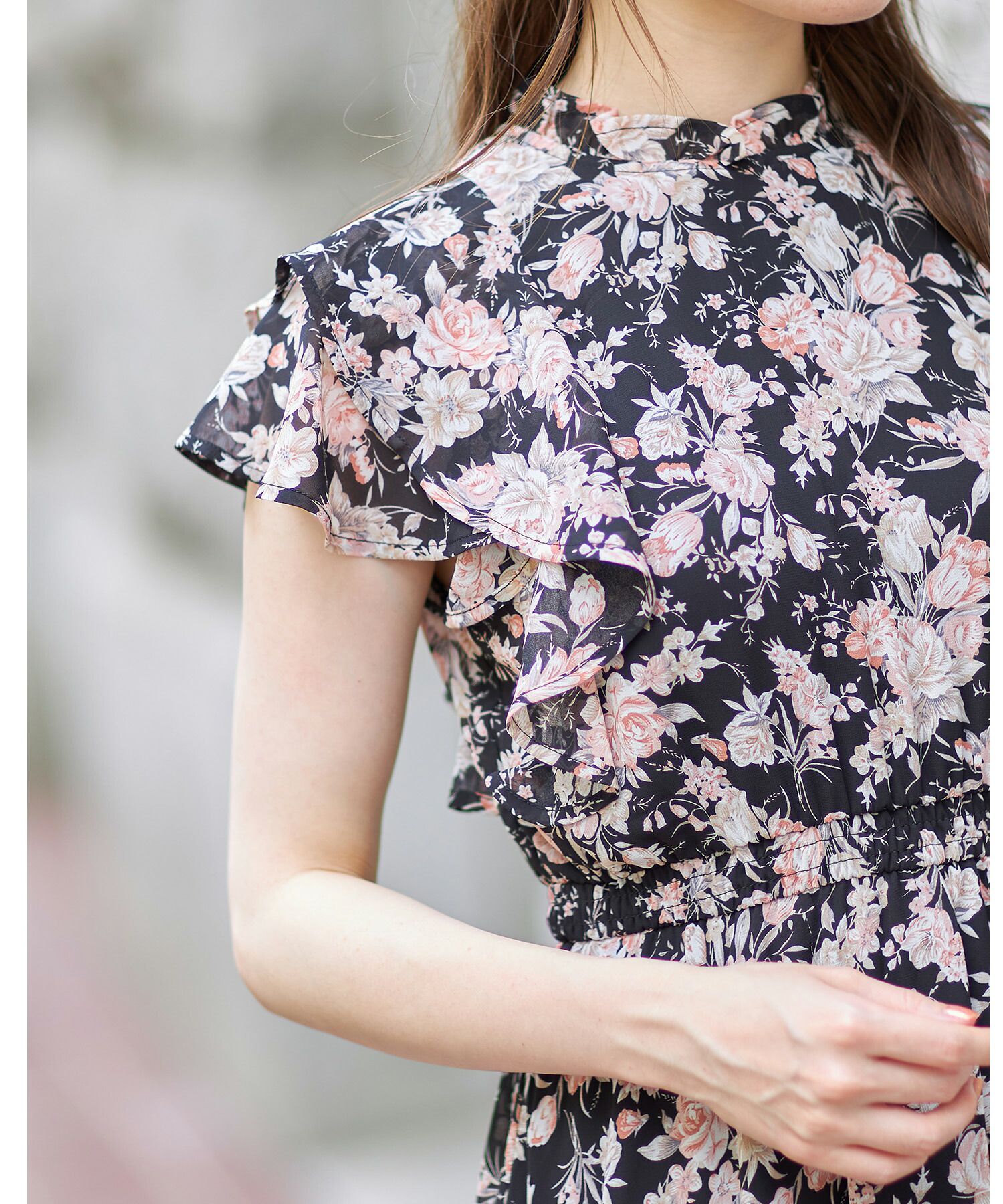 日本 tocco-closet - 優雅荷葉領無袖洋裝-甜蜜花園-天空藍