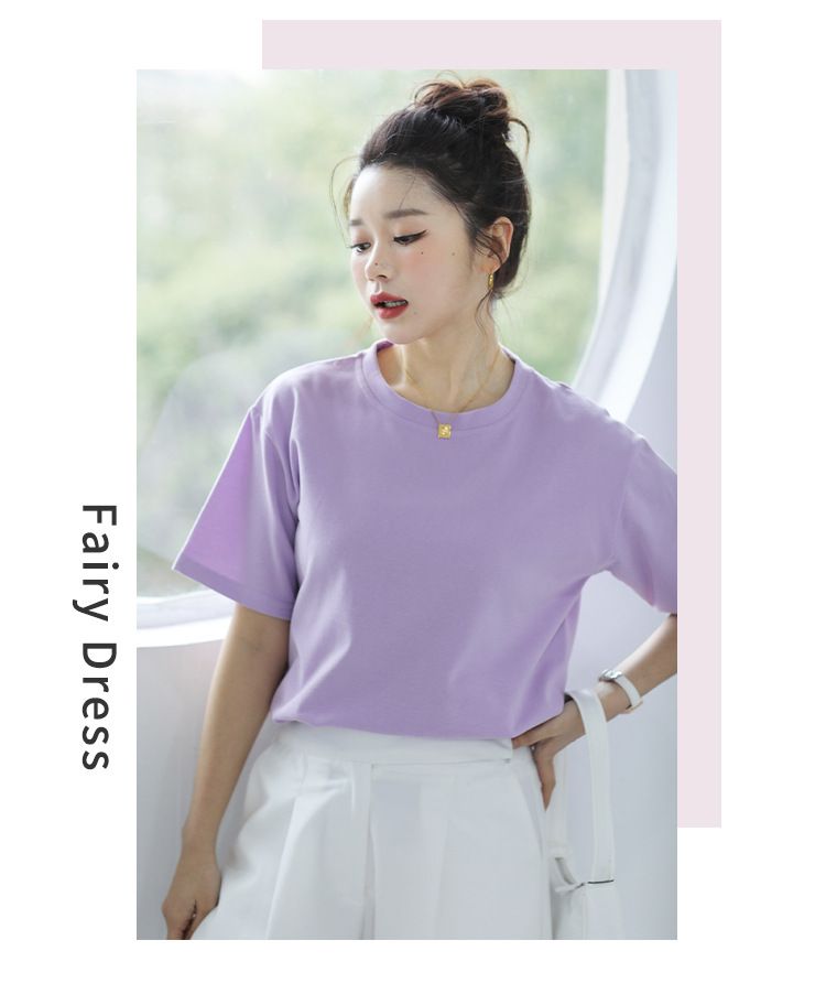 寬鬆圓領短袖上衣-橘色