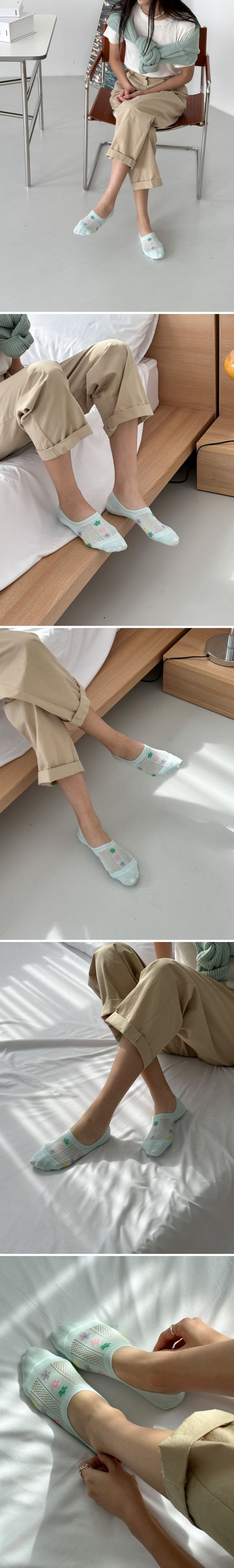 韓國 Marian - 可愛花花點綴船型襪-橘 (Free)