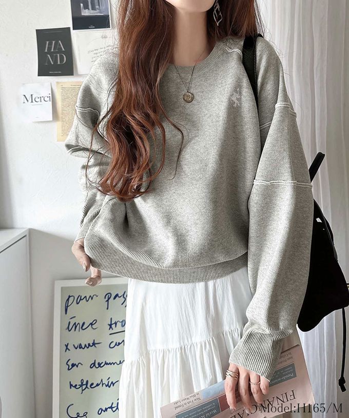 日本 Classical Elf - 線條感logo厚磅針織長袖上衣-灰