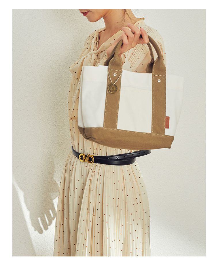 加厚大容量帆布手提包/便當袋-夾層可拆-白+深藍 (20.5x15x21.5cm)