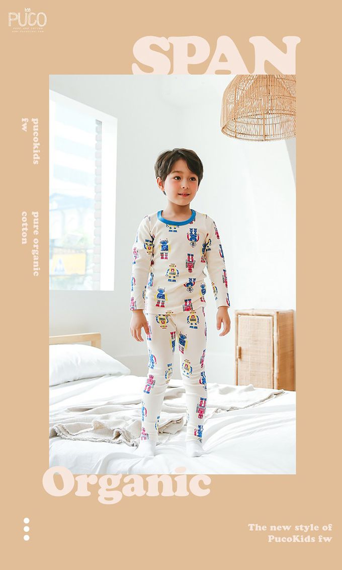 正韓 Puco - 超優質嬰幼兒/兒童長袖有機純棉家居服/睡衣-機器人