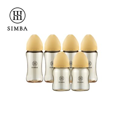 Simba 小獅王辛巴 - 蘊蜜鉑金PPSU寬口防脹氣奶瓶(4中2小)-新生適用-旦黃