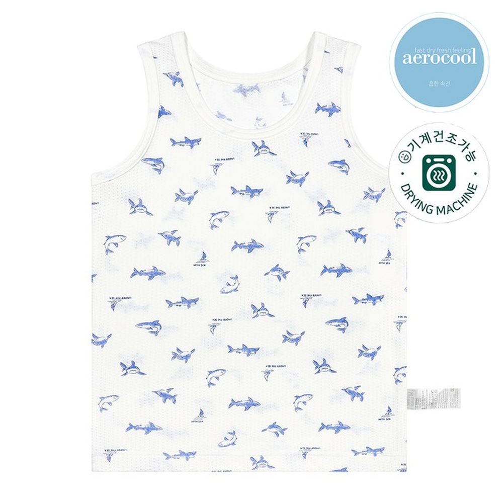 aerocool 涼感快乾洞洞背心內衣(男寶)-手繪藍鯊-白