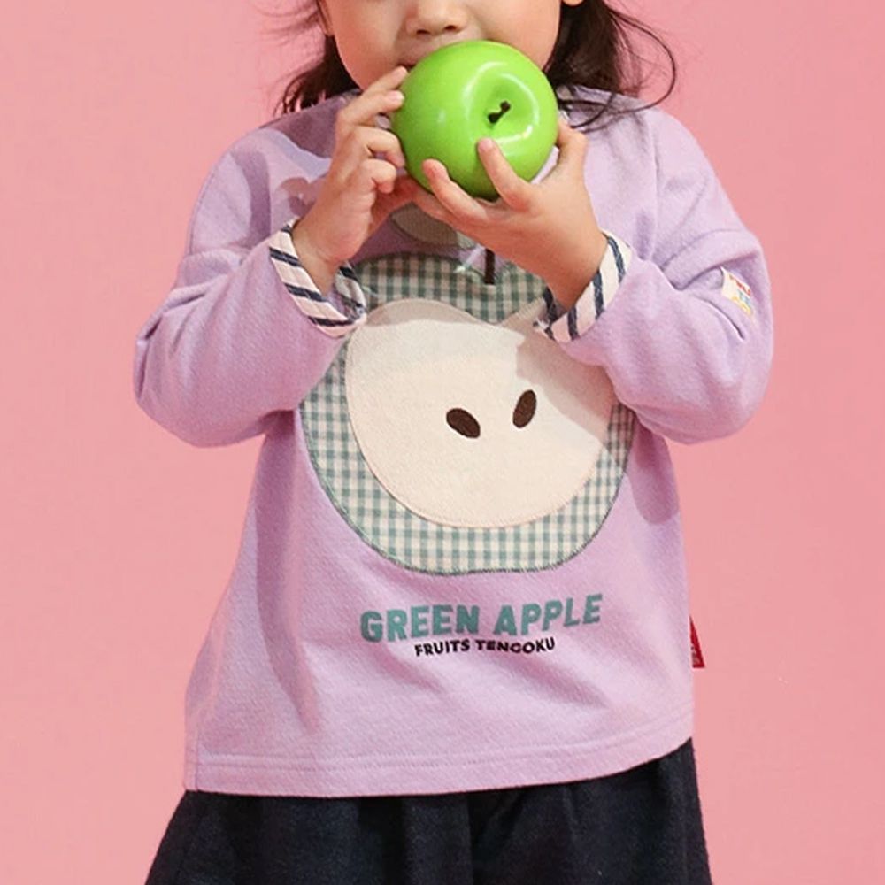 水果樂園 格紋緹花長袖上衣-蘋果-紫