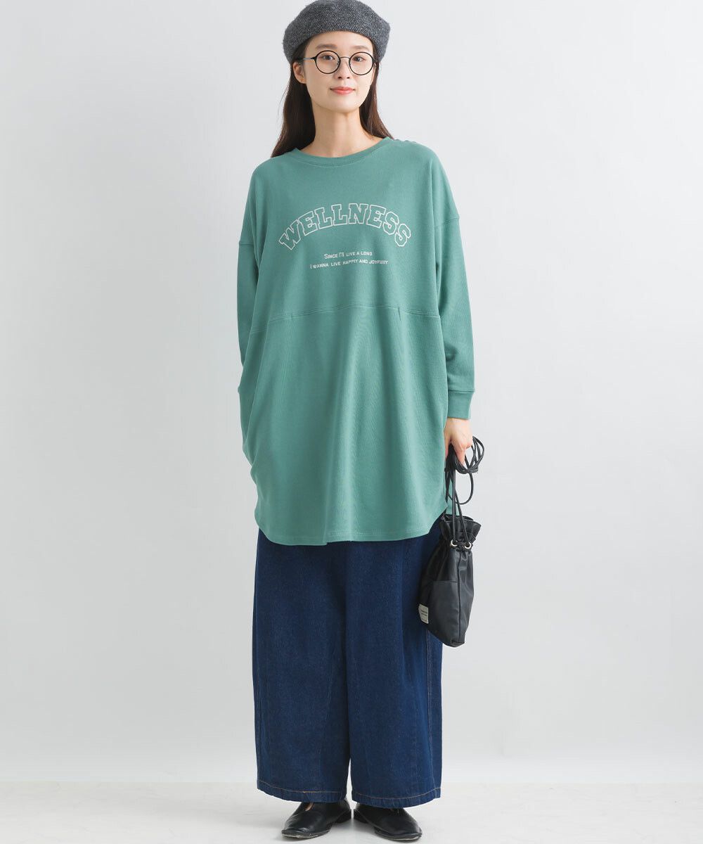 日本女裝代購 - 100%美國棉印花長版長袖上衣-淺灰