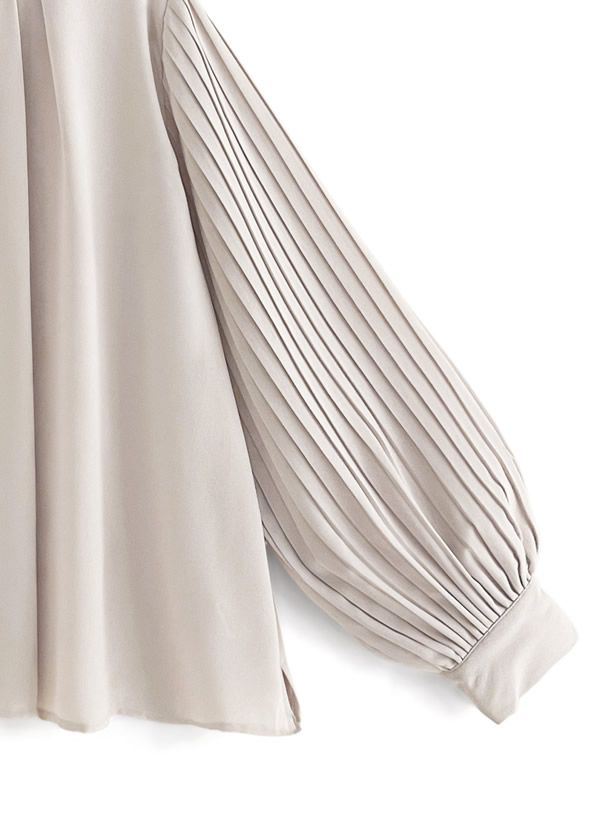 日本 GRL - 高雅百摺氣球袖上衣-淺米杏 (F)