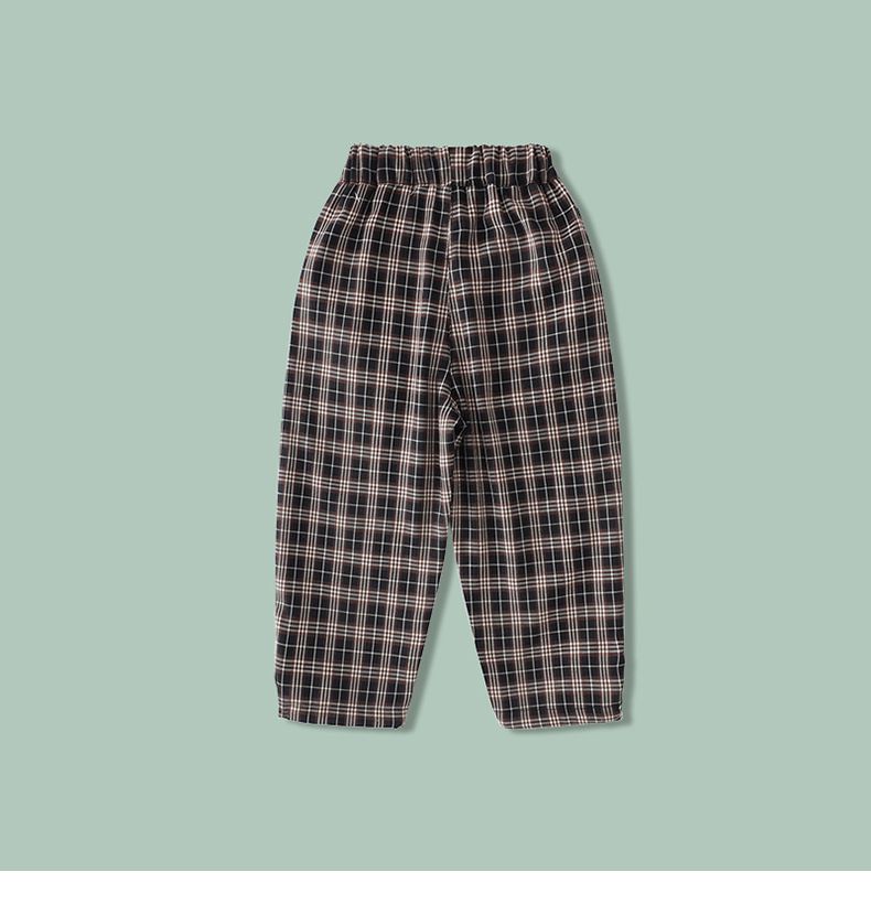 卡通人物史努比腰鬆緊休閒寬褲-格紋款-黑色