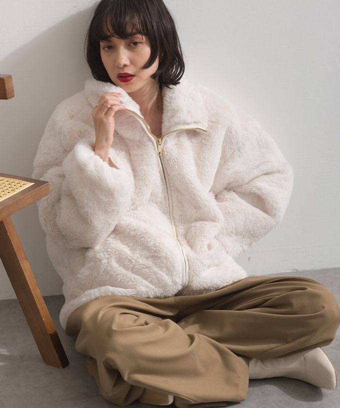 日本 ELENCARE DUE - 奢華毛絨柔軟寬鬆保暖拉鍊外套-摩卡棕