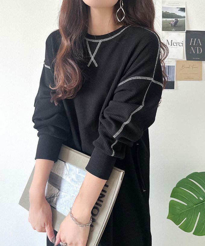 日本 Classical Elf - Java 俏麗縫線大口袋長袖洋裝-海軍藍