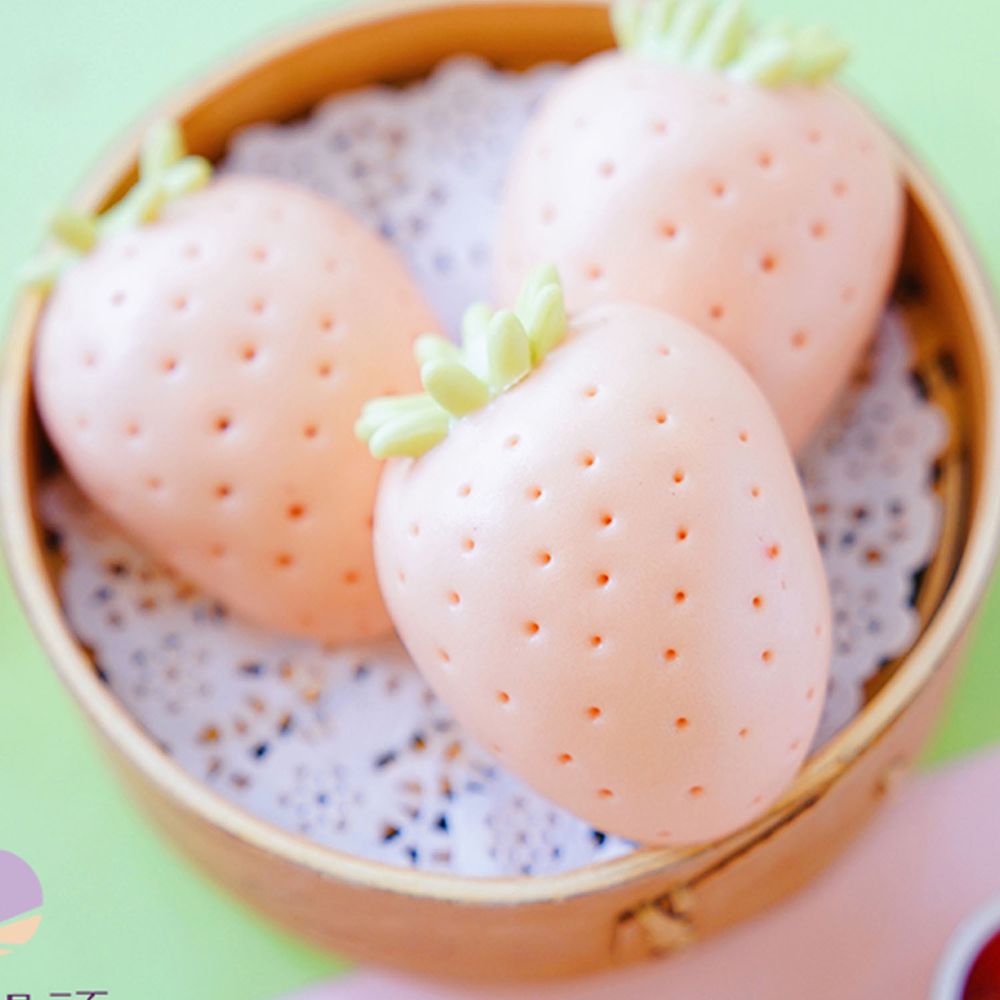 美姬饅頭 - 淡雪草莓流心鮮乳造型紅豆包-6入-50g/顆