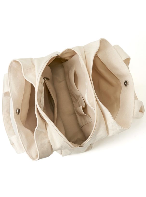 日本 GRL - 大容量多夾層帆布肩背包/托特包-米杏 (F)