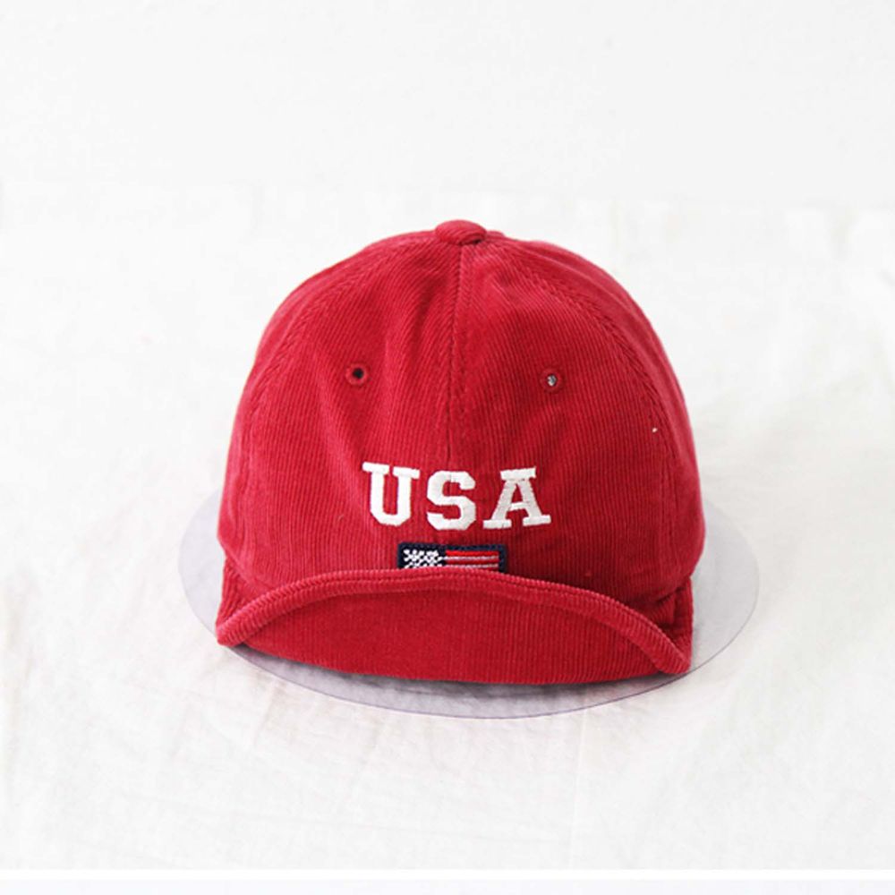 韓國 Babyblee - USA燈芯絨棒球帽-紅 (FREE)