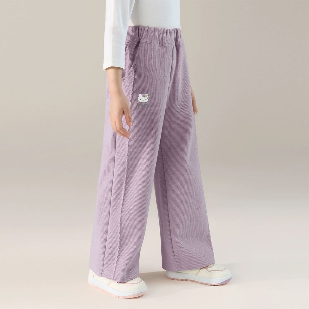 腰彈性花邊燈芯絨寬褲-卡通人物Hello Kitty-紫色