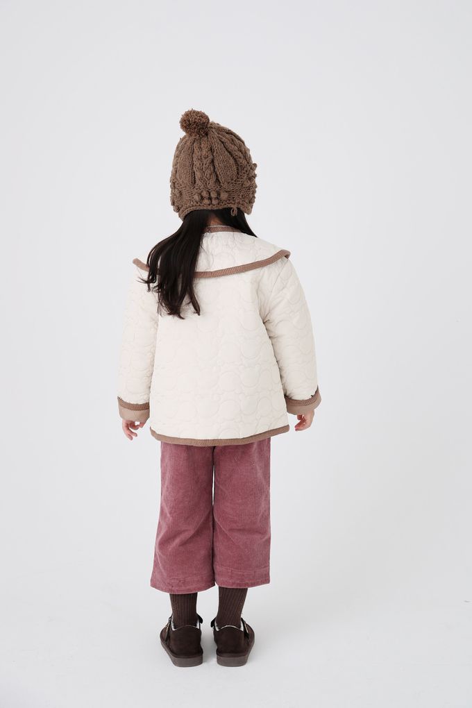 韓國 Coco Bang - 鬆緊腰燈芯絨直筒長褲-米白