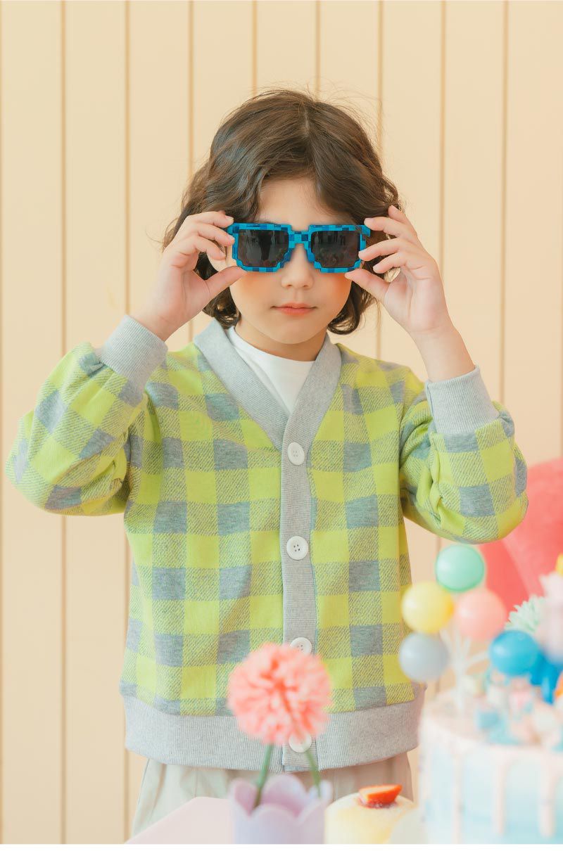 韓國 OZKIZ - 棋盤格單排釦針織小外套