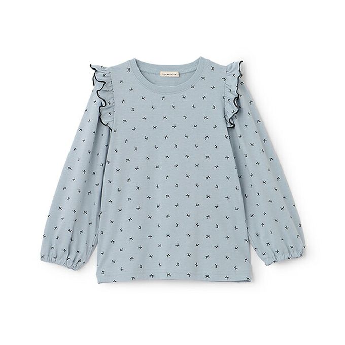 日本 Lycee mine - 100%棉 浪漫荷葉肩滿版印花長袖上衣-點點-白