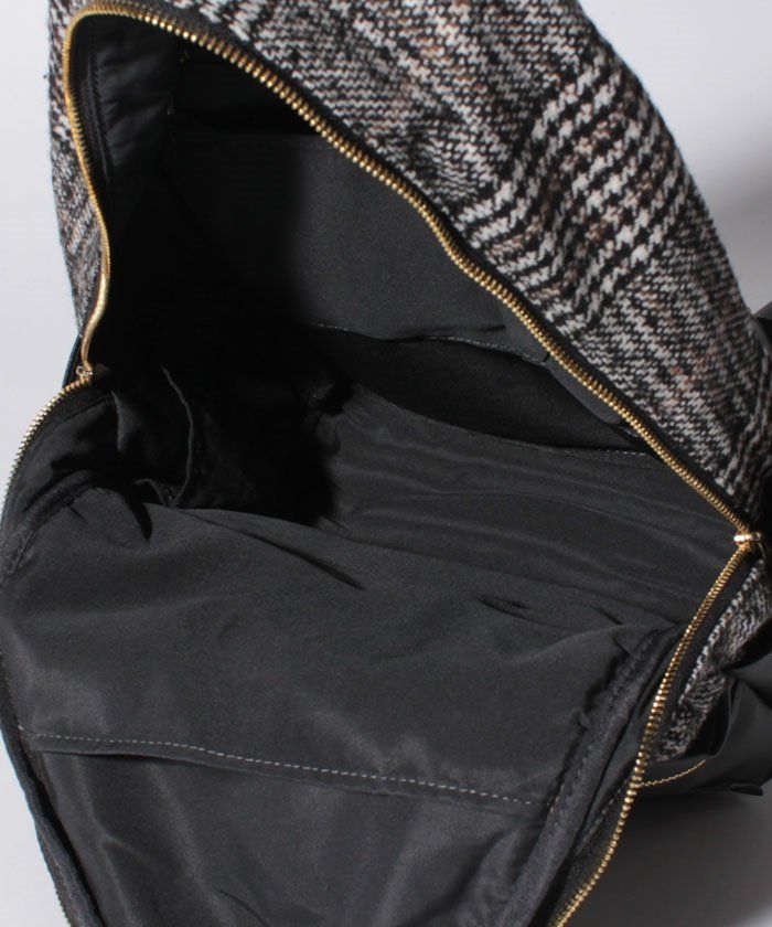 日本 Legato Largo - 千鳥格紋拼皮後背包 10POCKET-NV海軍藍 (40x27.5x12cm)