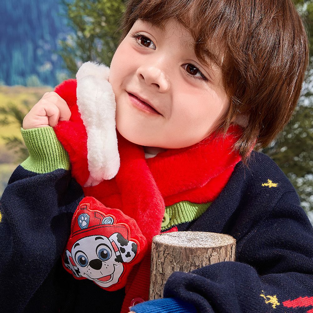 卡通汪汪隊立體狗爪絨毛圍巾72x10cm-卡通人物毛毛-紅色