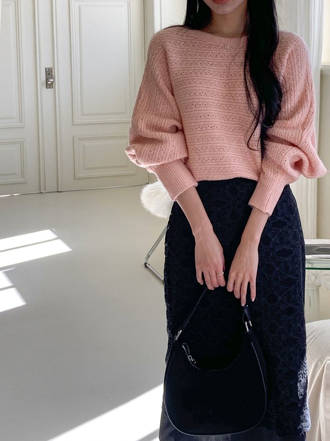 韓國女裝連線 - 溫柔編織紋路針織上衣-粉 (FREE)