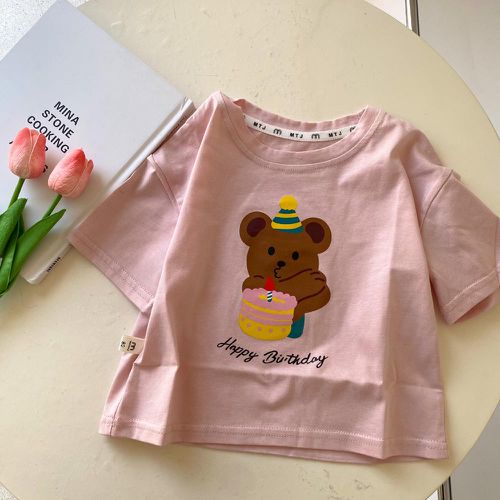 純棉卡通圓領短袖上衣-生日熊熊-粉色