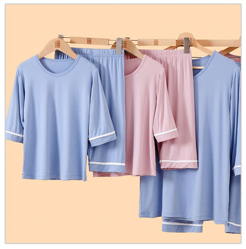 MAMDADKIDS - 素色透氣七分袖套裝/家居服-藕粉色