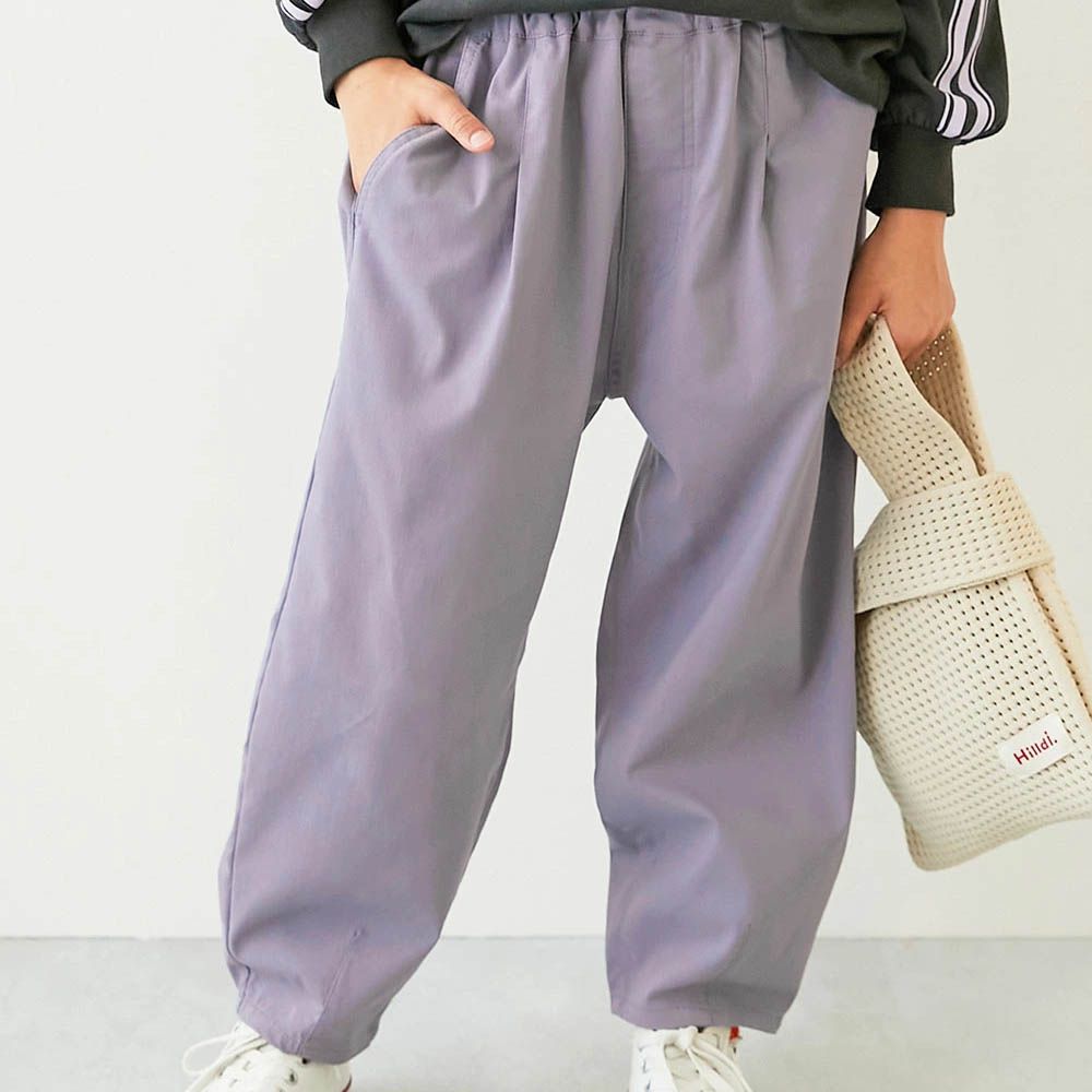 彈性斜布紋寬鬆氣球長褲-淺紫