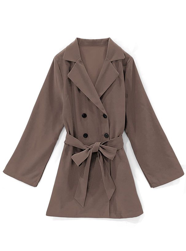 日本 GRL - 英倫風翻領綁帶短版風衣外套-深可可