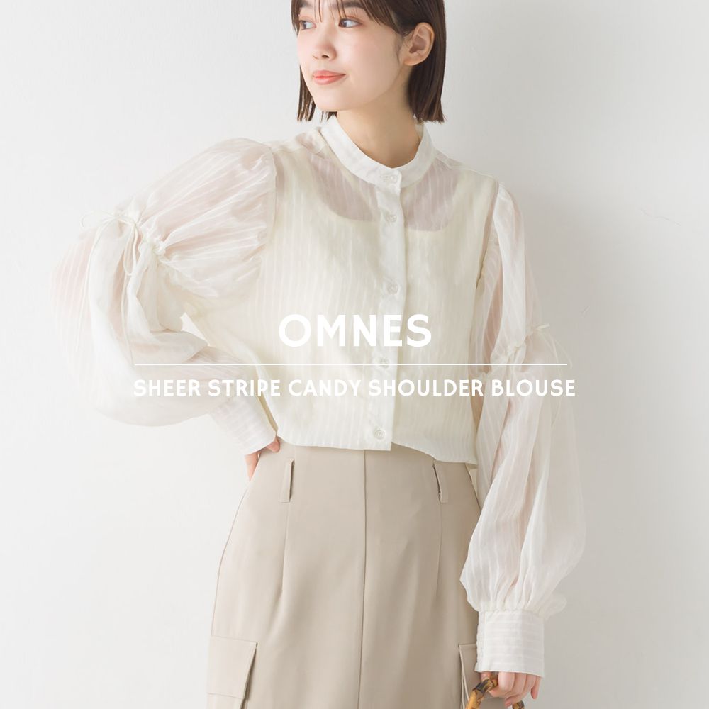 日本 OMNES - 優雅微透膚袖綁帶襯衫-象牙杏