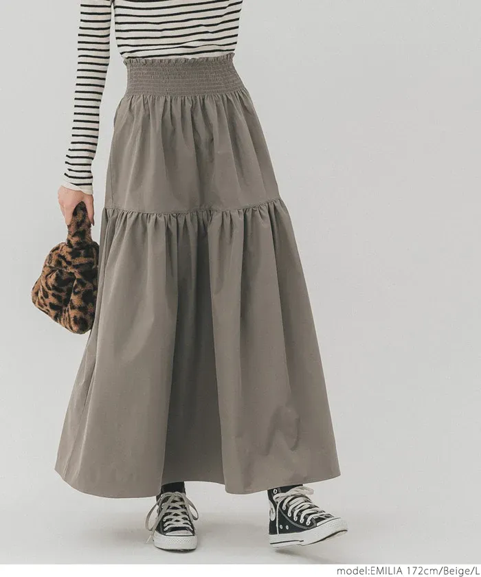 日本 COCA - 皺褶分層顯瘦長裙-黑