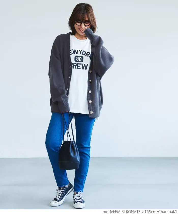 日本 COCA - V領柔軟落肩針織外套-湖水綠