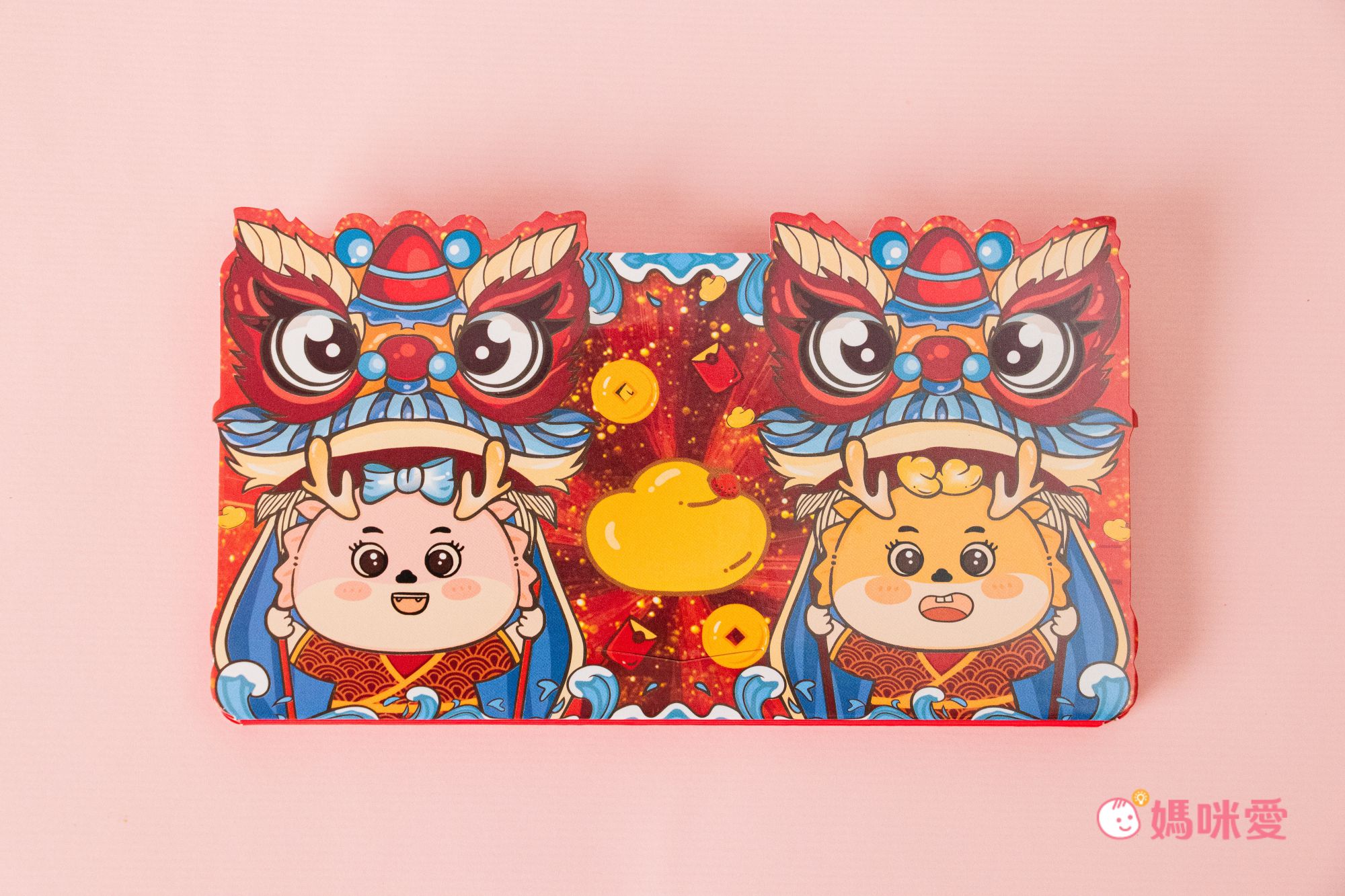 雙福醒獅摺疊開運納福紅包-十卡-藍色