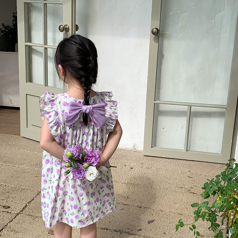 浪漫荷葉袖棉質連身洋裝-繽紛愛心-白色