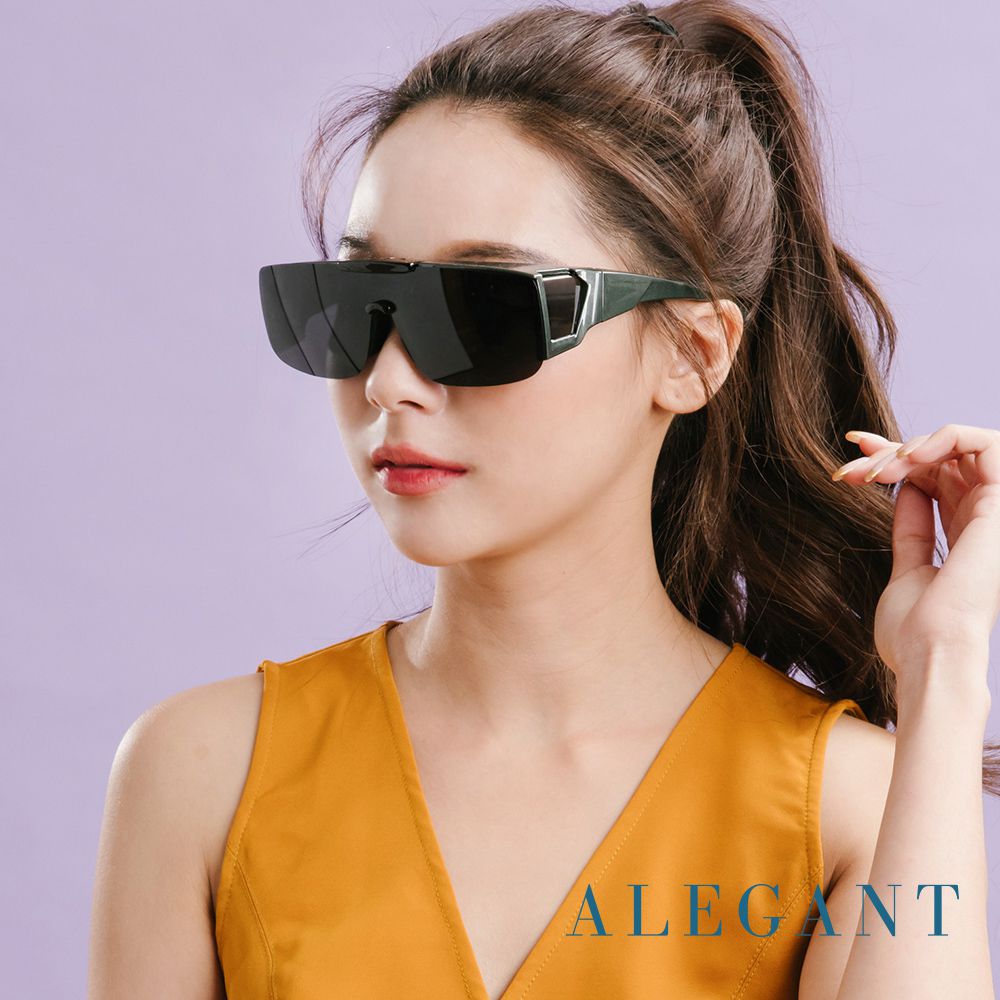 ALEGANT - 多功能可掀灰銘綠偏光墨鏡│MIT│掀蓋式│外掛式│上掀│全罩式│車用UV400太陽眼鏡戶外休閒套鏡