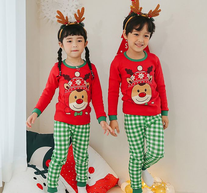 正韓 Puco - 超優質嬰幼兒/兒童長袖100% 有機純棉家居服/睡衣-紅帽麋鹿