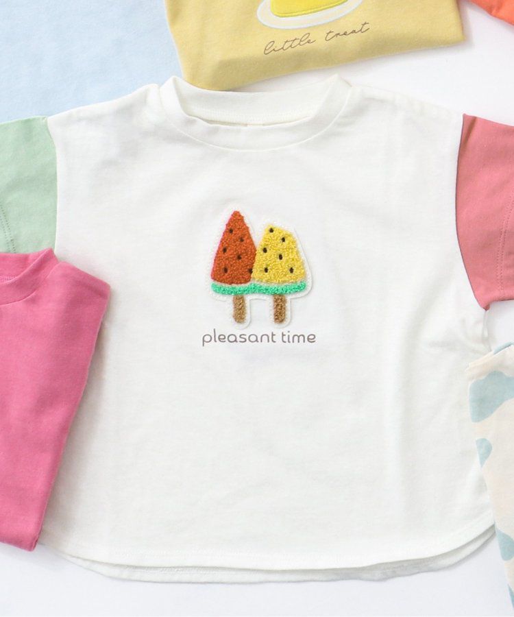 日本 apres les cours - 立體刺繡印花短袖上衣-冰棒-袖撞色