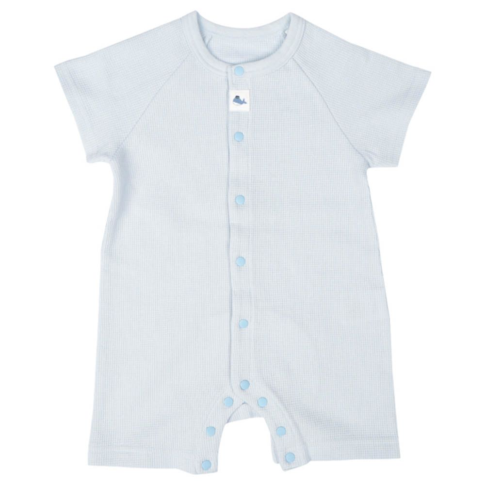 短袖連身衣-華夫格羅紋抽針針織布-淺藍色