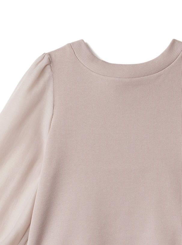 日本 GRL - 2WAY光澤蝴蝶結薄紗拼接上衣-淺灰藍