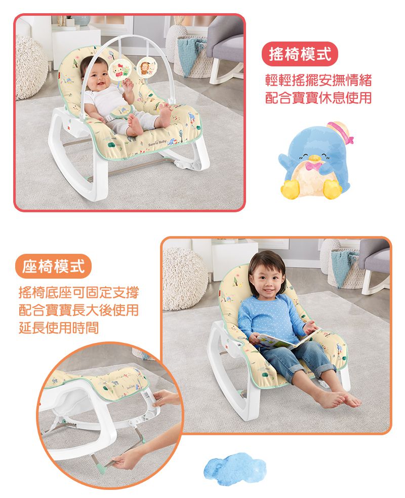 美國Fisher-Price 費雪 - Sanrio嬰兒幼童安撫搖椅(限量版) (61.26*13.34*33.02cm)