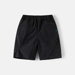 WELLKIDS - 腰鬆緊休閒五分褲-刺繡字母-黑色