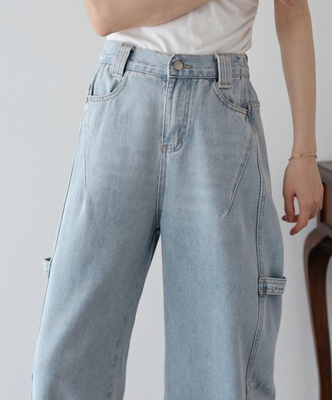 日本 BLUE EAST - 率性寬鬆感高腰畫家丹寧褲-深藍