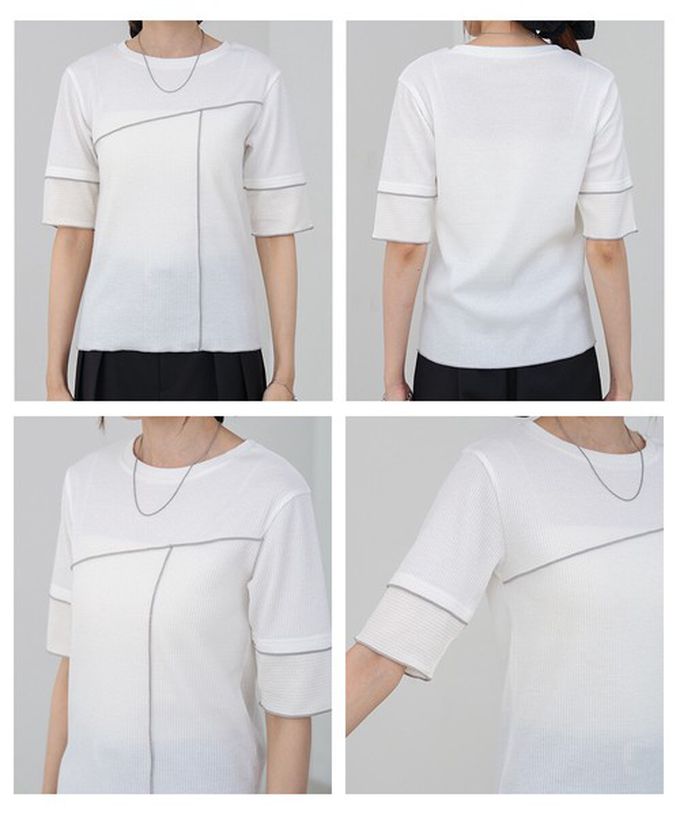 日本 Bab - 柔美線條羅紋異材質短袖上衣-淺黃 (M)