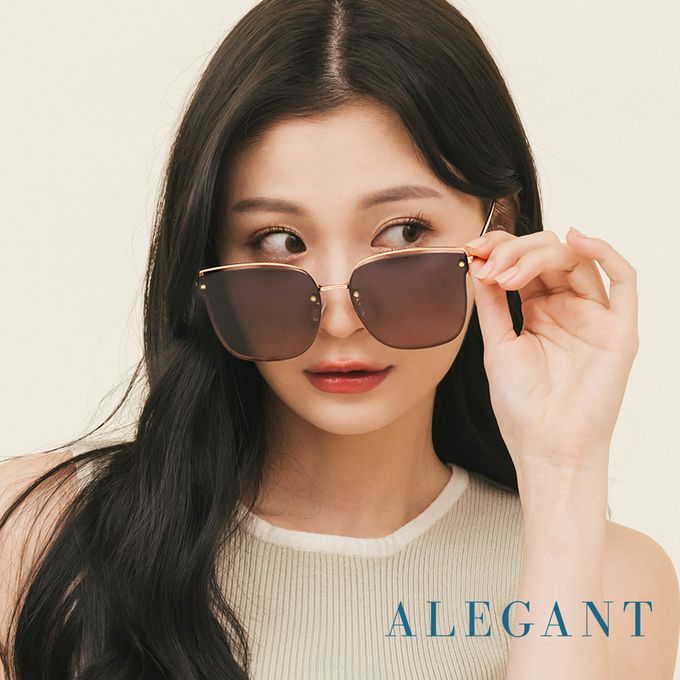 ALEGANT - 柔美氣質裸暈灰粉漸層貓眼設計金屬鏤空墨鏡│UV400太陽眼鏡
