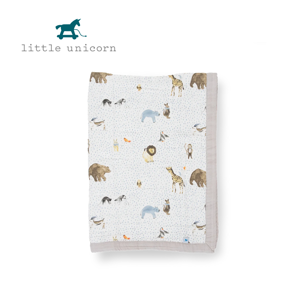 美國 Little Unicorn - 寶寶純棉毯-動物派對 (76x102cm)