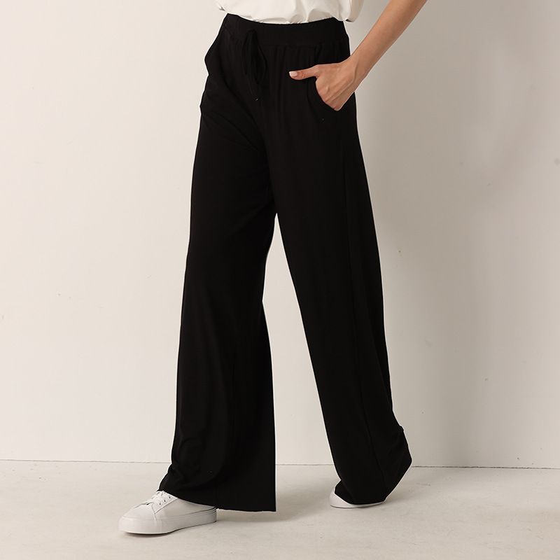 ALWAYS - 涼感舒適坑條休閒寬褲-落地-黑色