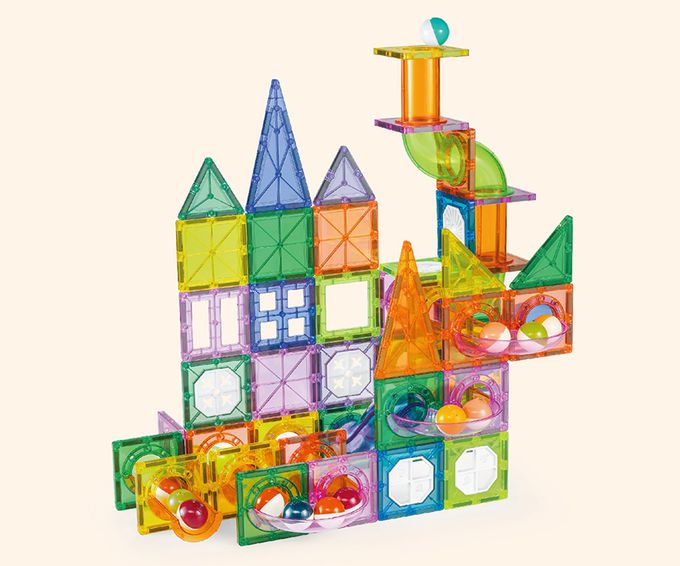 Kikimmy - 豪華彩色透光益智磁力片積木-119pcs 進階軌道版(加贈收納箱)