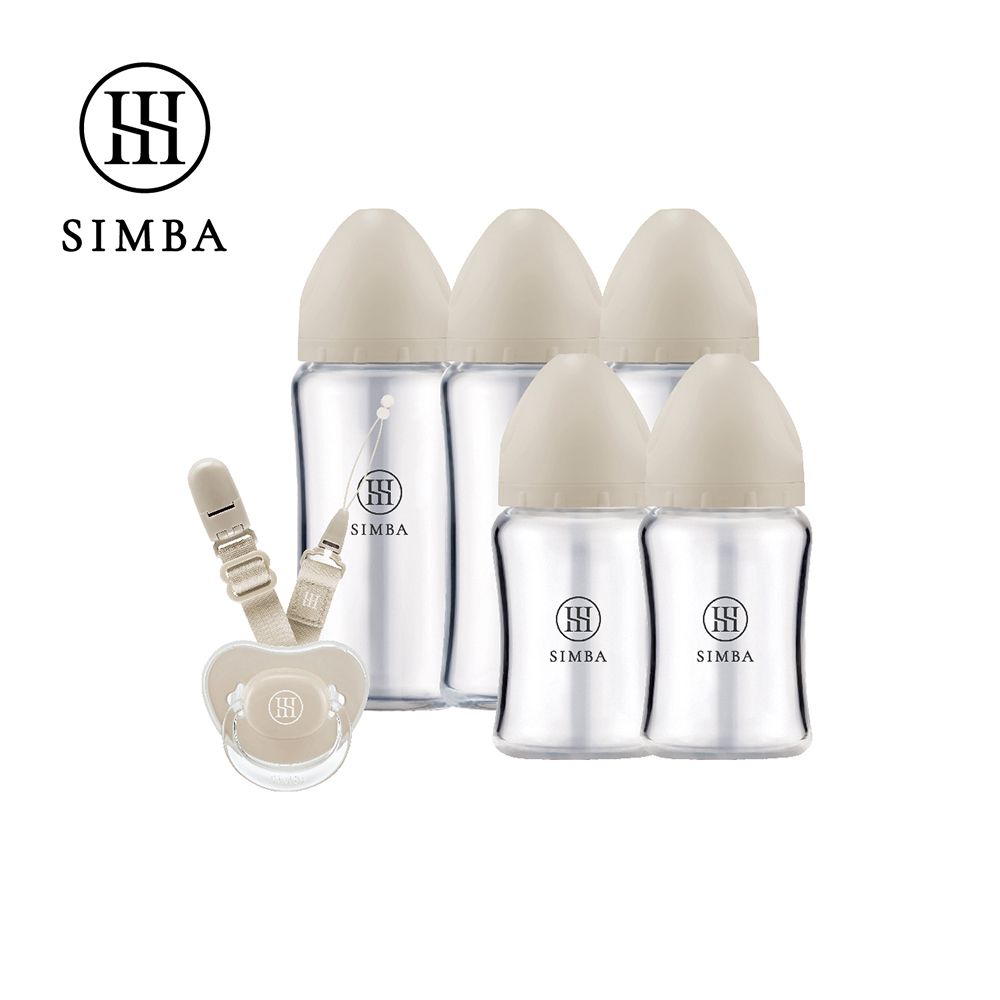 蘊蜜質金玻璃寬口奶瓶哺育安撫全能組-小流量新生適用-杏茶