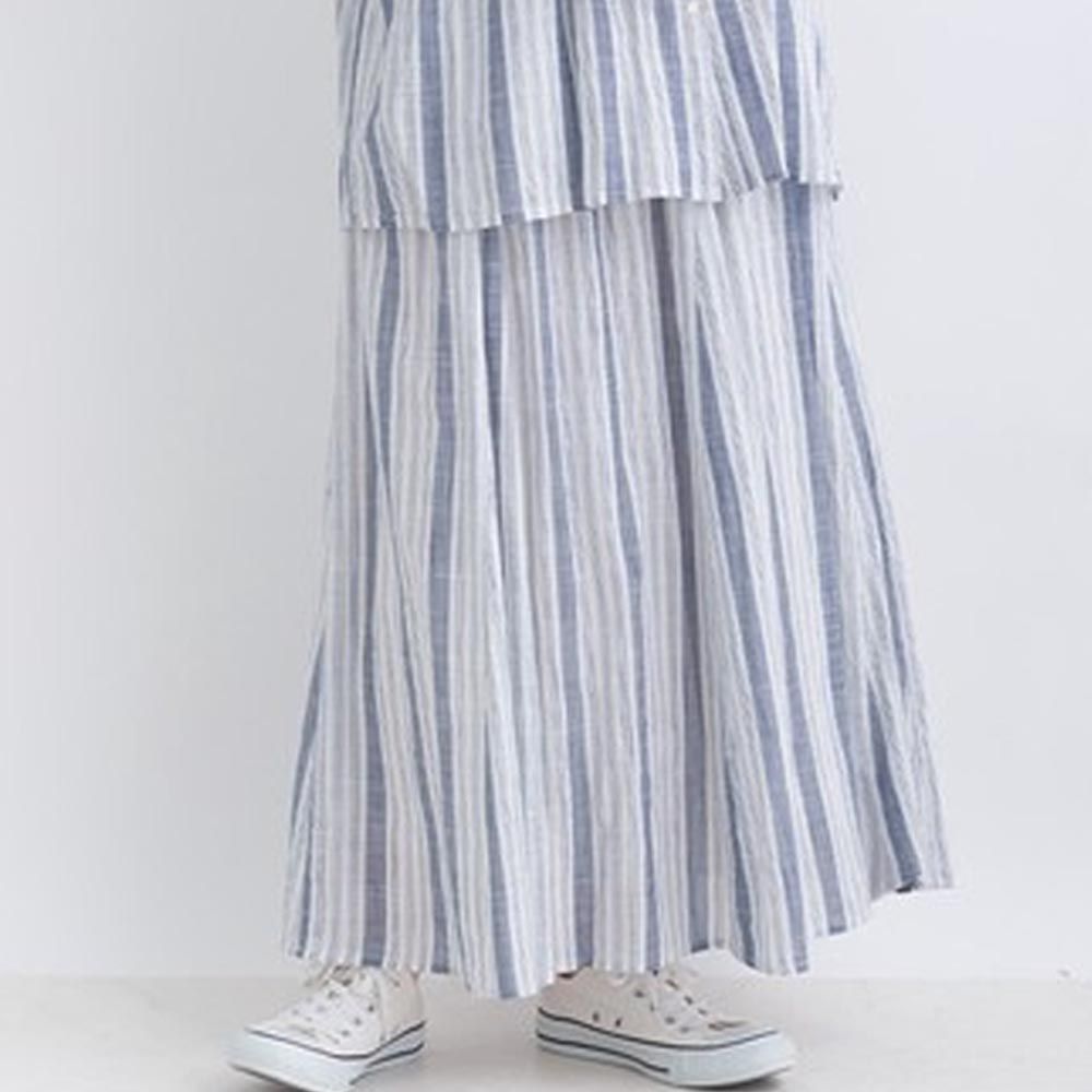 日本 Lupilien - 100%印度棉 自然紗線感長裙-藍色條紋