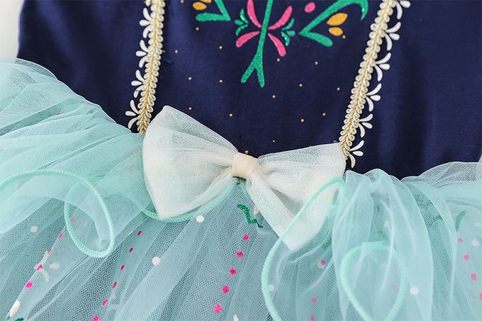 短袖造型公主裙/芭蕾舞裙-卡通人物-安娜-藍+綠